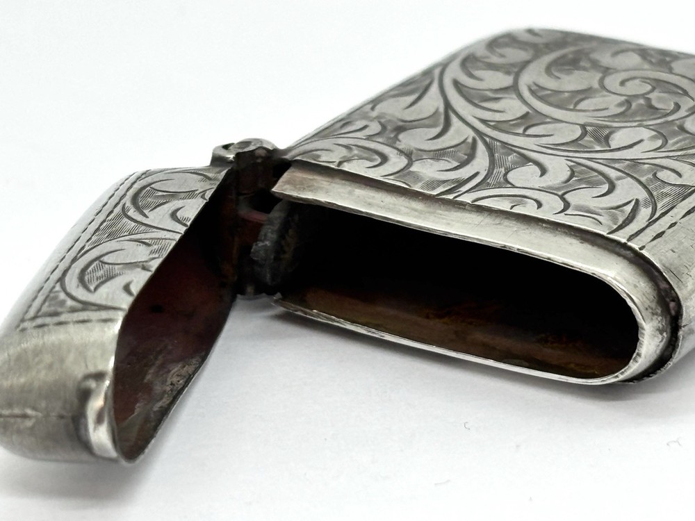 Antique Solid Sterling Silver Vesta Case Fob - Acanthus pattern - 24.5g