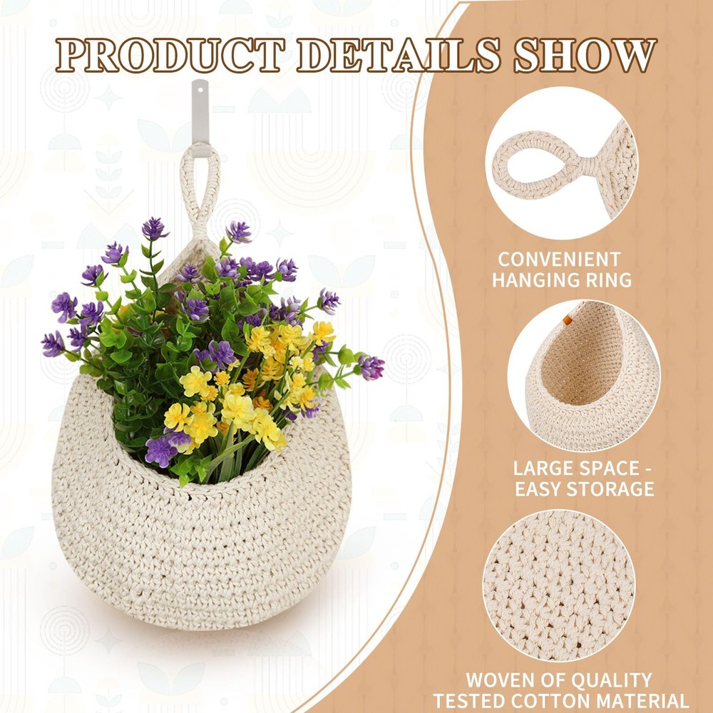 Hanging Fruit Baskets 6 Pack Wall Storage Boho Handwoven Kitchen Organizer Garli