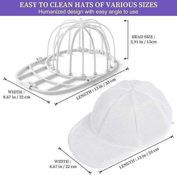 Cap Washer for Washing Machine 2 Pack Hat Protector Holder Travel Safe
