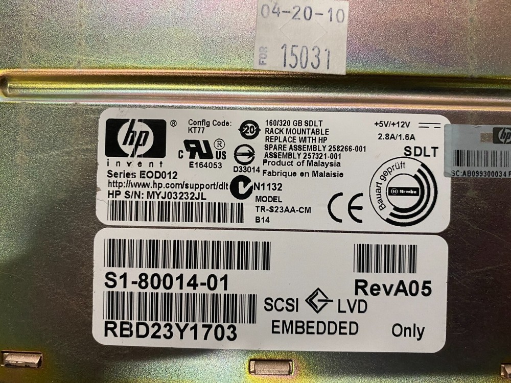 HP StorageWorks SDLT 320 Tape Drive TR-S23AA-CM