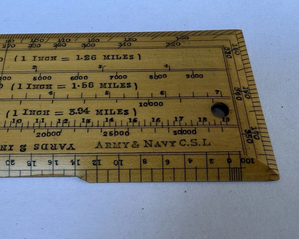 Vintage Army & Navy CSL 6" Rectangular Protractor Map Scale Measuring Ruler Tool