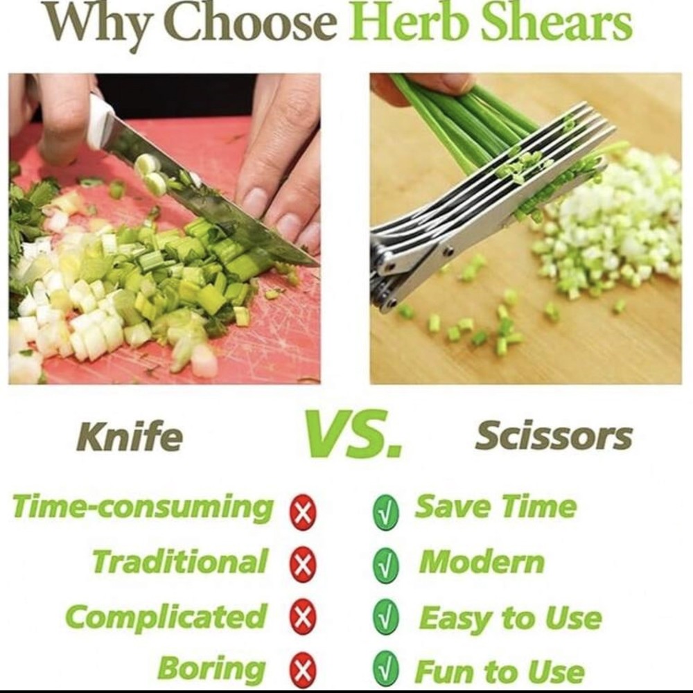 Herb Scissors 5-Blade Stainless Stee Multipurpose Kitchen Shears w/ Comb & Cover