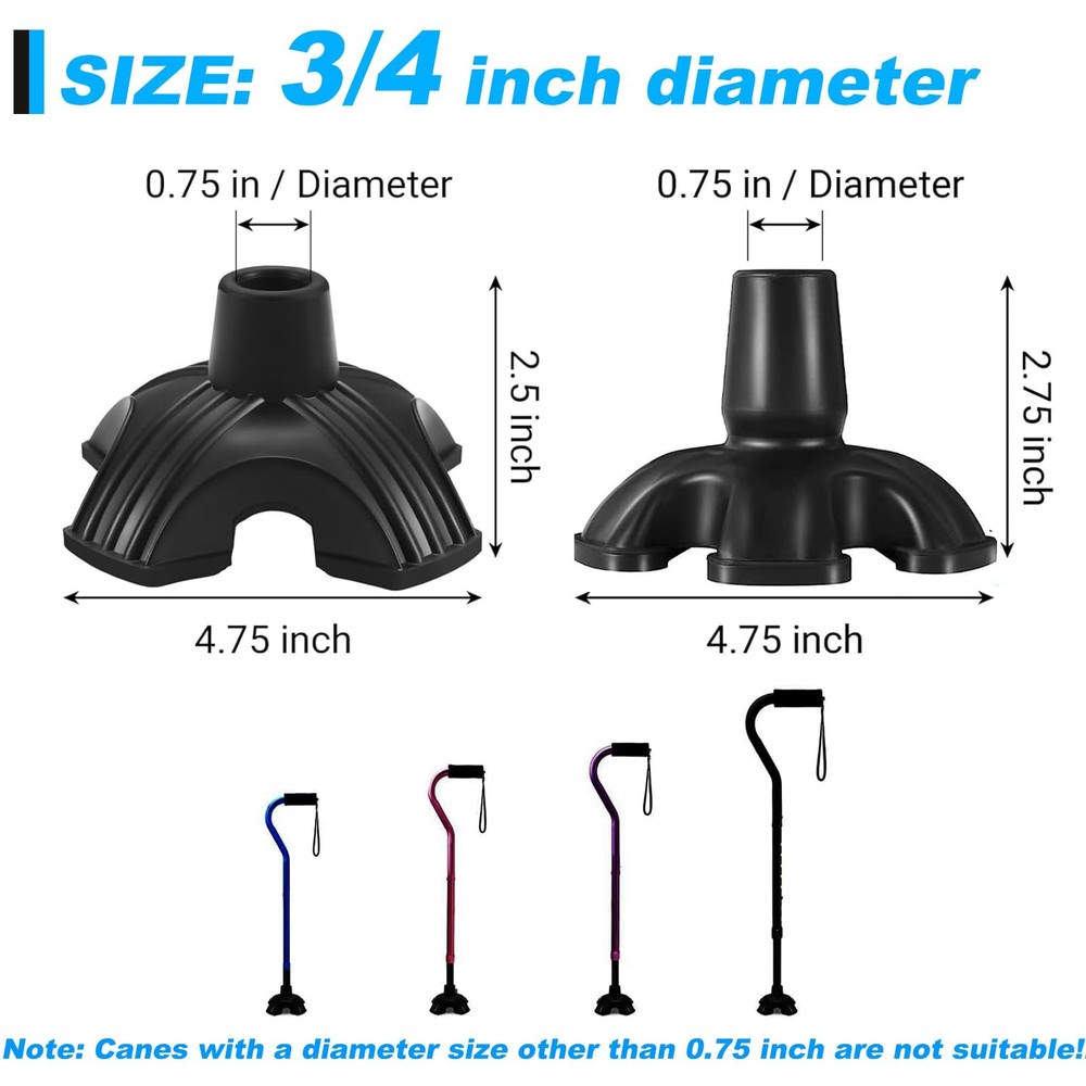 2 Pack Cane Tips for Stability, 3/4 inch Non-Slip Replacement Tip, Self...