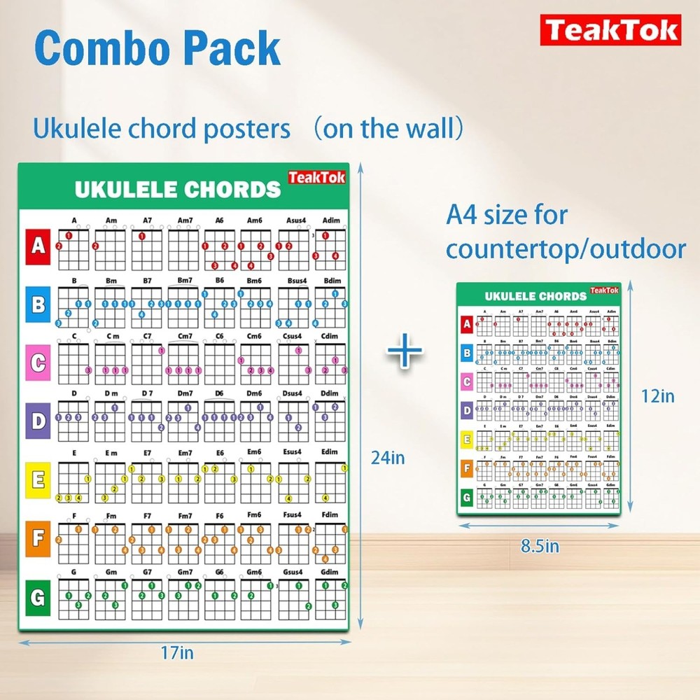 Ukulele Chord Chart Poster For Beginner And Portable A4 Laminated Chords