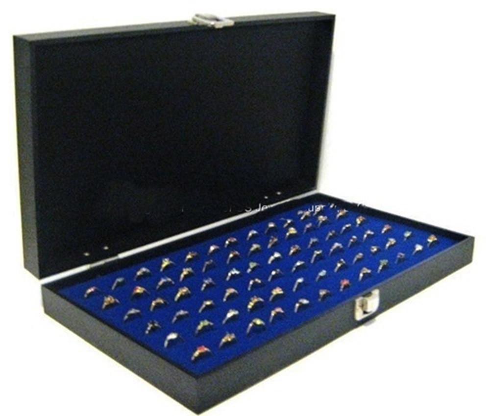Wholesale Solid Top Lid 72 Ring Blue Jewelry Display Box Storage Case