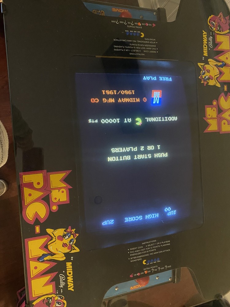 Vintage MS PAC-MAN ARCADE MACHINE COCKTAIL TABLE -original