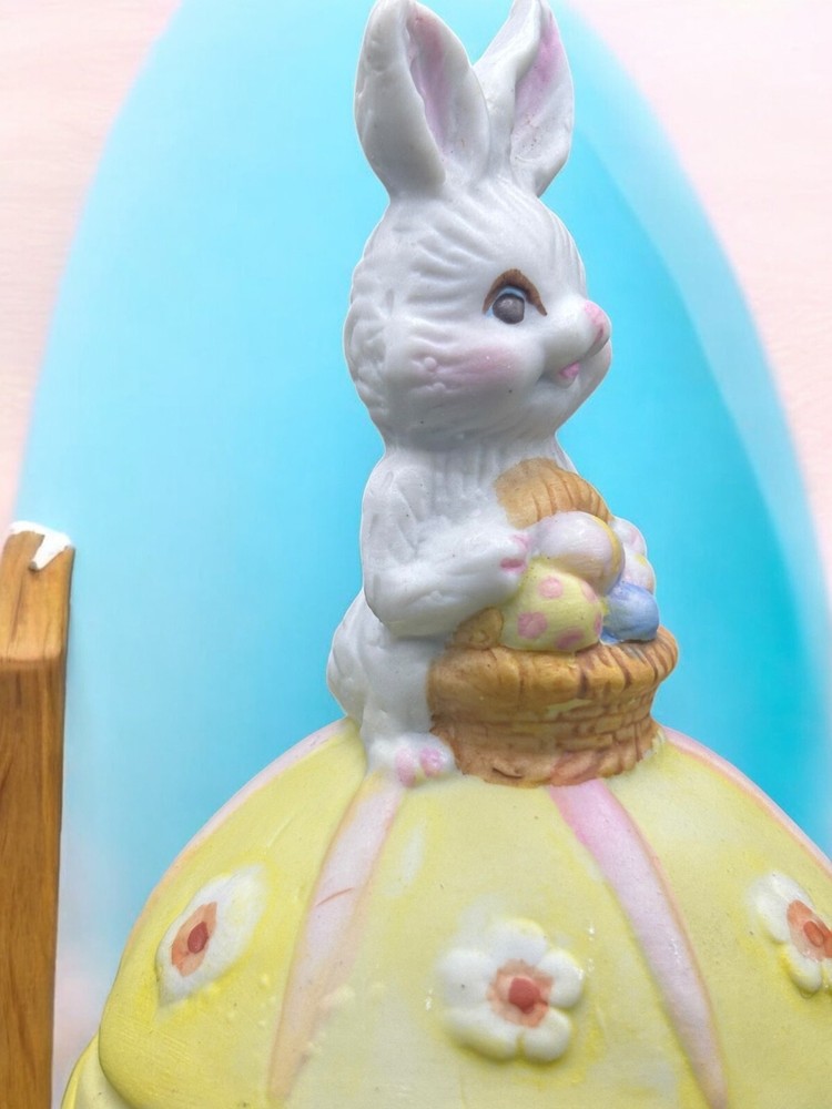 Vintage Porcelain Easter Bunny Easter Egg Shape Covered Box Dish Trinket Dish