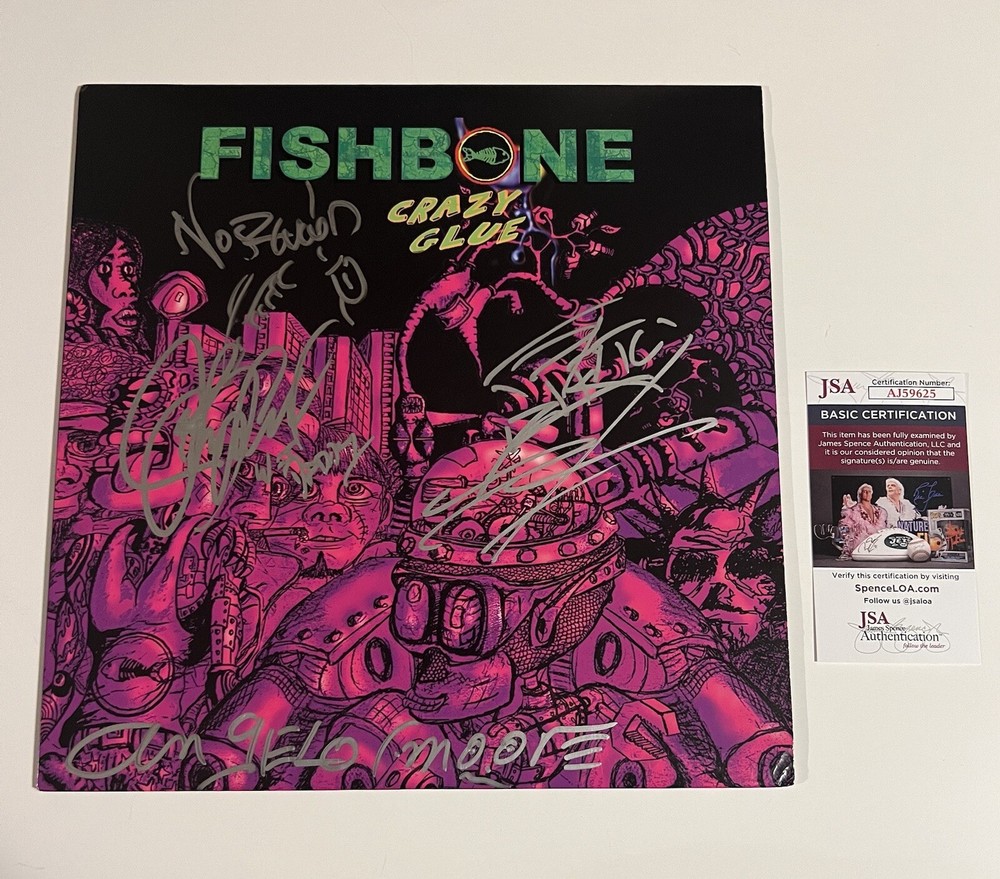 FISHBONE SIGNED CRAZY GLUE VINYL RECORD ANGELO MOORE +4 JSA COA