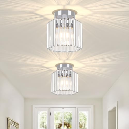2 Pack Chrome Semi Flush Mount Ceiling Light, Modern Crystal 1-Light Chrome