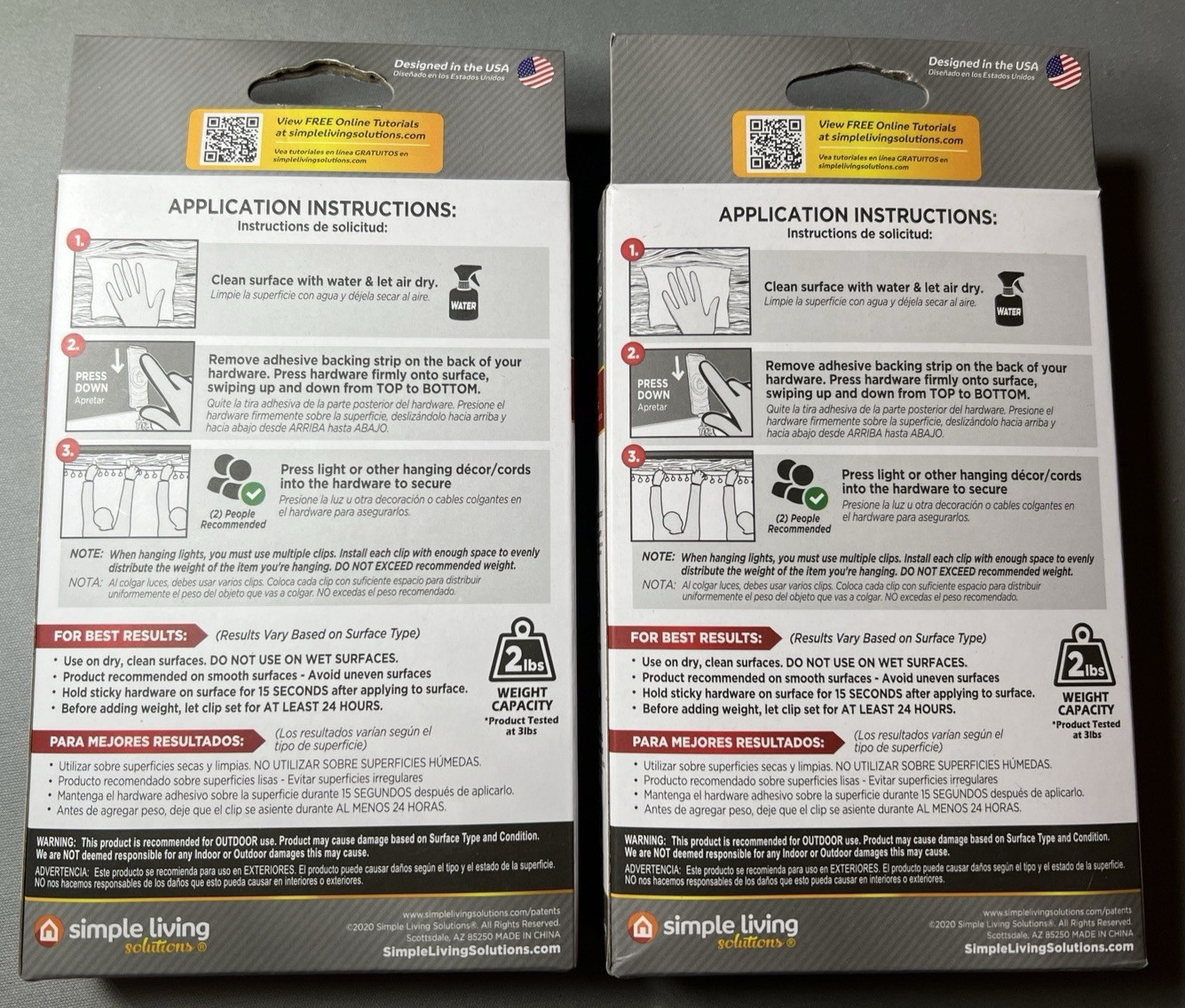 2 Boxes Simple Living Pro Anywhere Sticky LARGE HOOKS 12 Pack Ea. (24 Total)