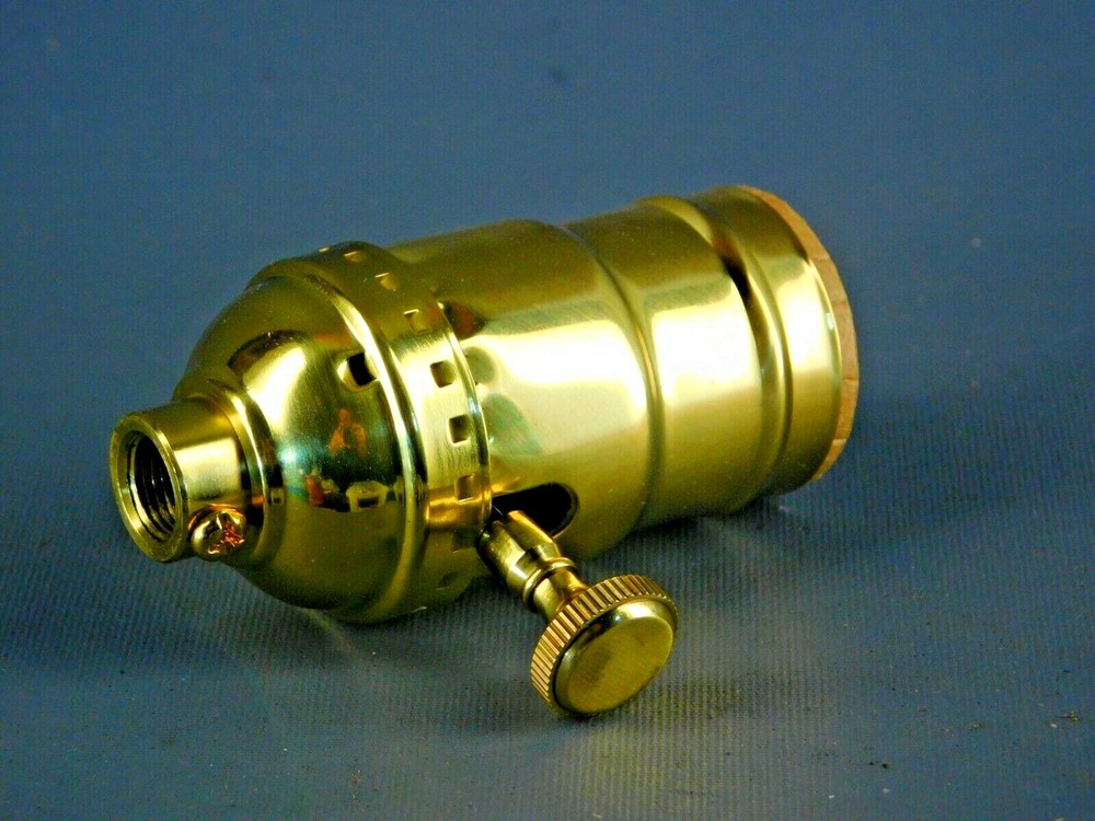 Sun Light Solid Polished Brass 3 Way Turn Knob Lamp Socket Part UL Certified
