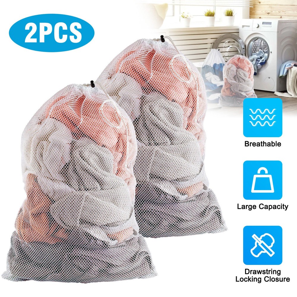 2pcs Heavy Duty Extra Large Mesh Laundry Bag Extra Large Drawstring Laundry Bag