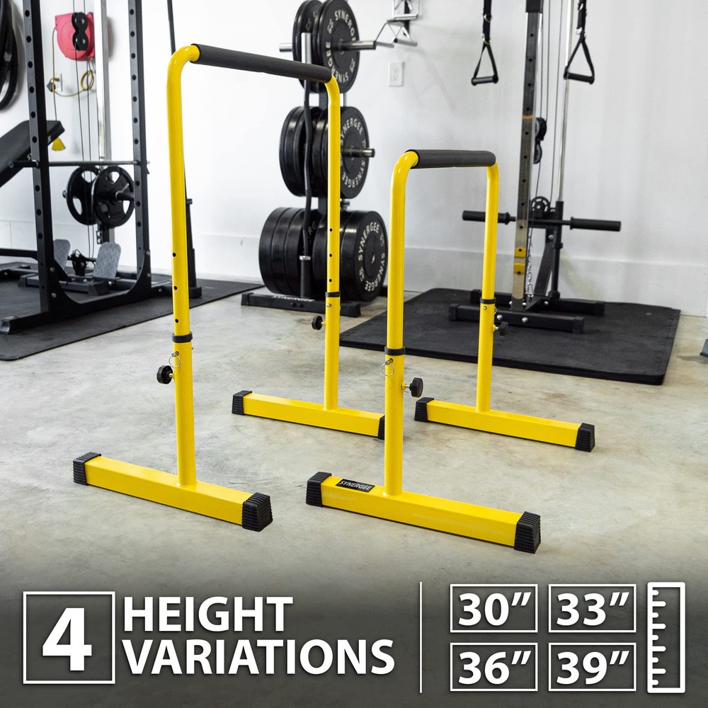 Dip Bar Yellow. Adjustable Dip Station from 30” – 39” for Dips, Inverted Pull...