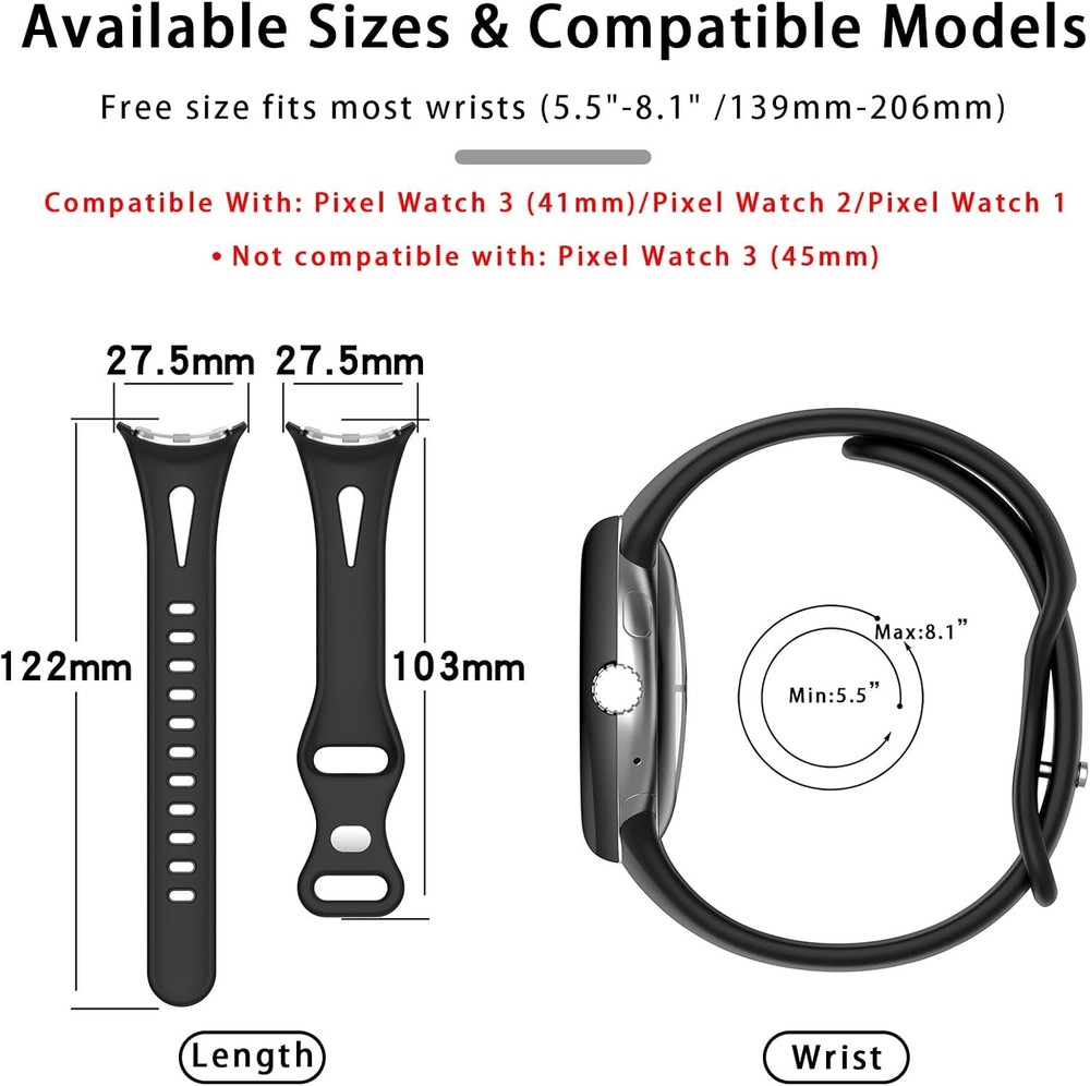 Adjustable Soft Silicone Strap Compatible with Google Pixel Watch 41mm