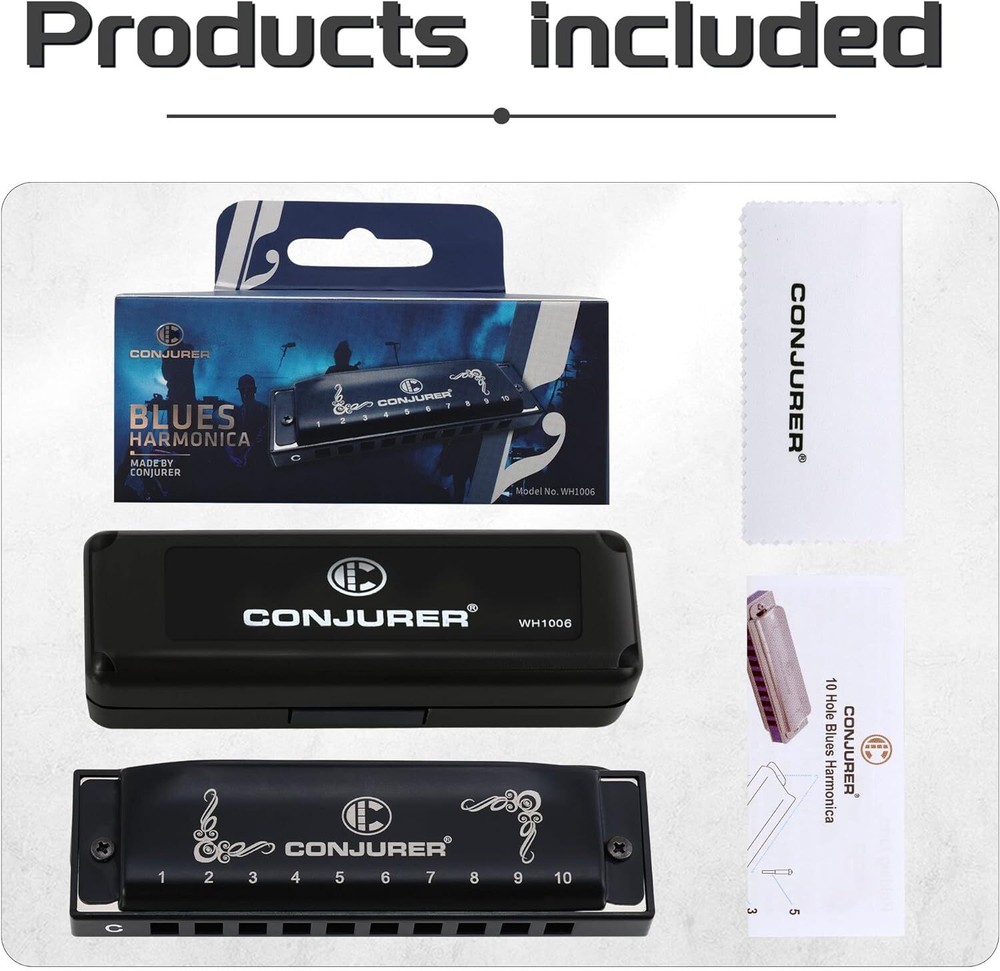 CONJURER Blues 10 Hole Harmonica for Beginner Professional Diatonic Harmonica