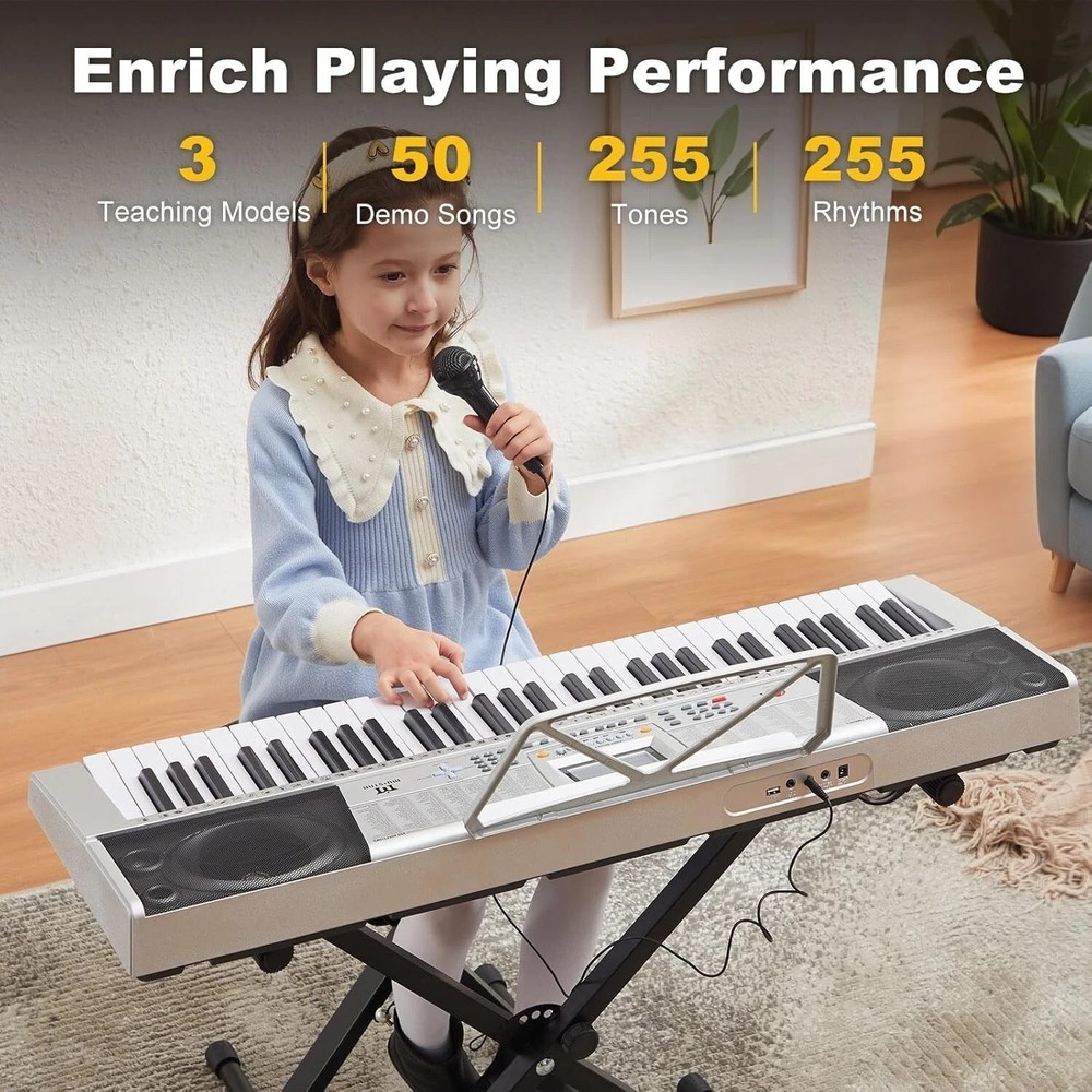 Beginner-Friendly Electric Piano Keyboard with Lighted Keys and Accessories Set