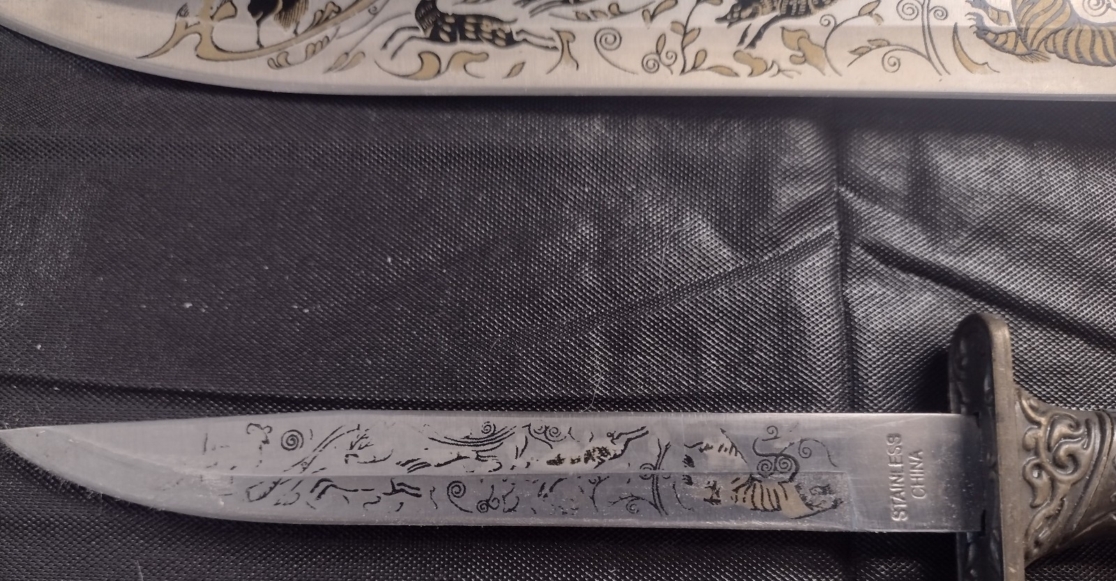 2 Decorative Ornate Brass Handled Dagger Knives with Brass PiggyBack Sheath