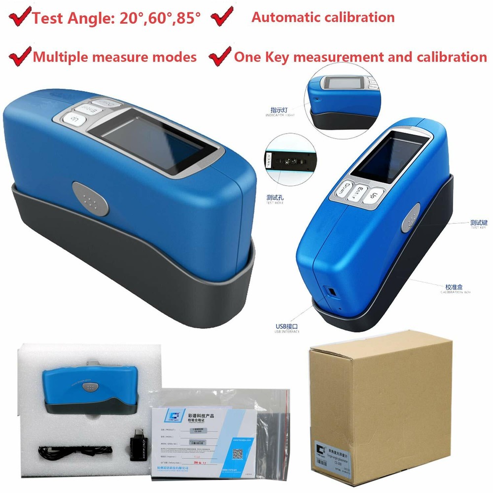 Three Angle Gloss Meter with Test Angle 20° 60° 85° Resolution 0.1GU for Paint
