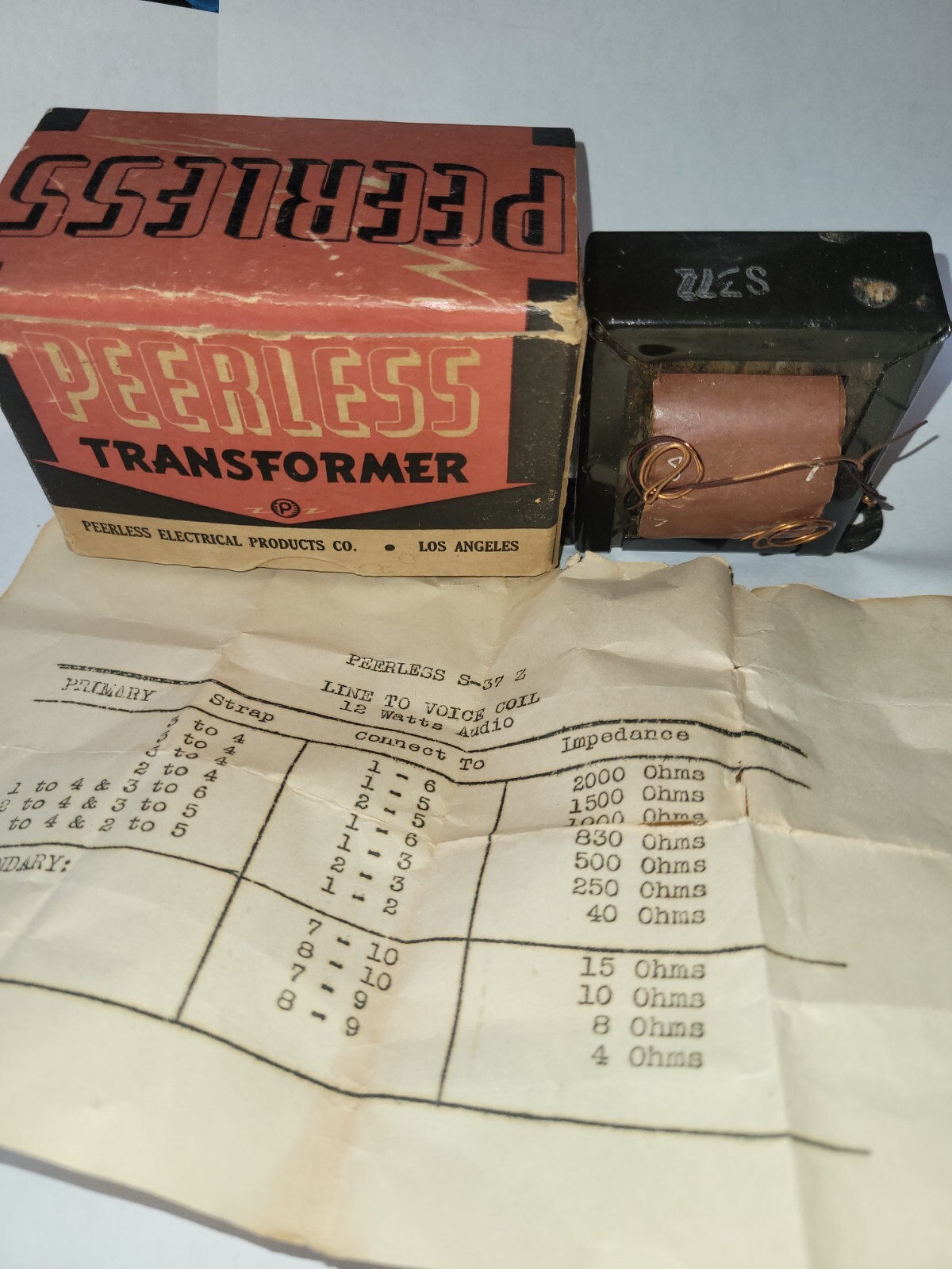 Peerless S37 Z  Line To Voice Coil 12 Watts Transformer,  original box