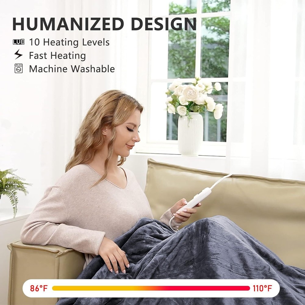 10 Level Heating Blanket Fast Electric Heated Throw Humanized Soft Flannel 50x60