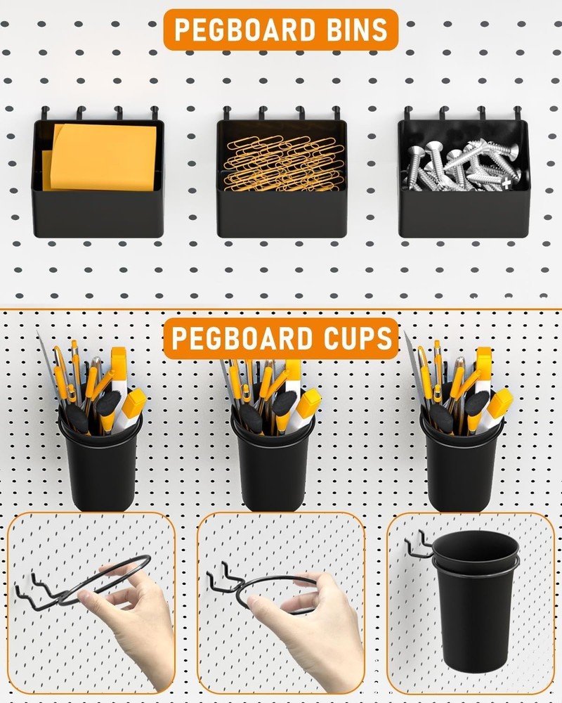 Versatile Pegboard Hooks and Baskets Set - 30 Pieces for Craft and Tool Storage