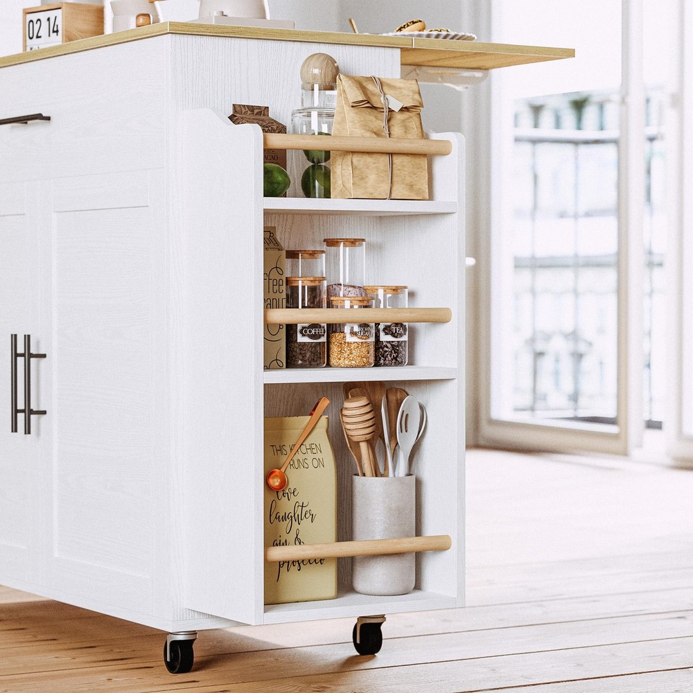 Kitchen Island with Storage, Rolling Kitchen Island on Wheels with Drop Leaf,...
