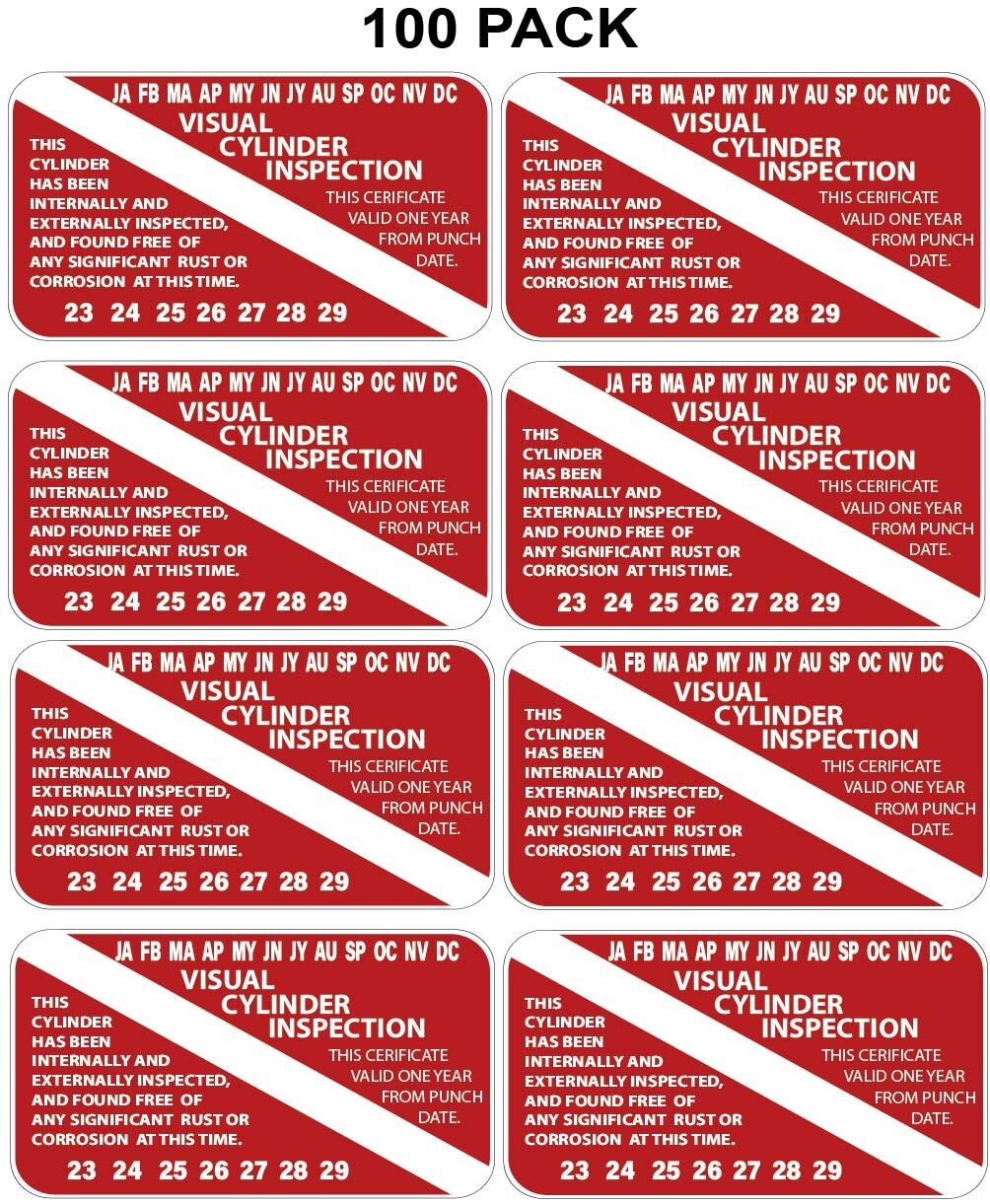 100 Pack of Scuba Tank Visual Inspection Stickers 2023-2029 P962