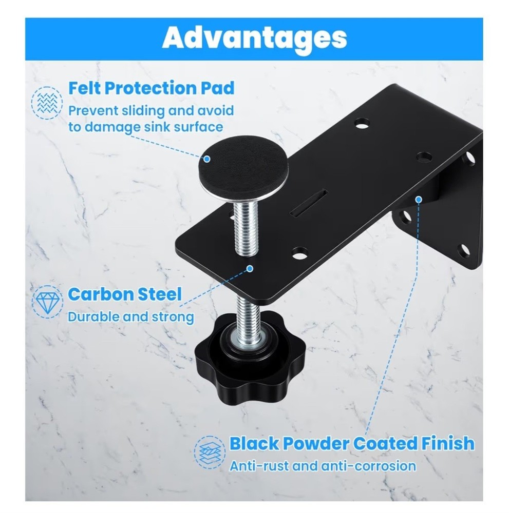 4PCS Black Undermount Sink Brackets, Adjustable Undermount Sink Support Under