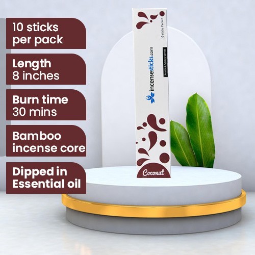 Coconut Incense 8" inch 10 Sticks Pack: 1 Pack