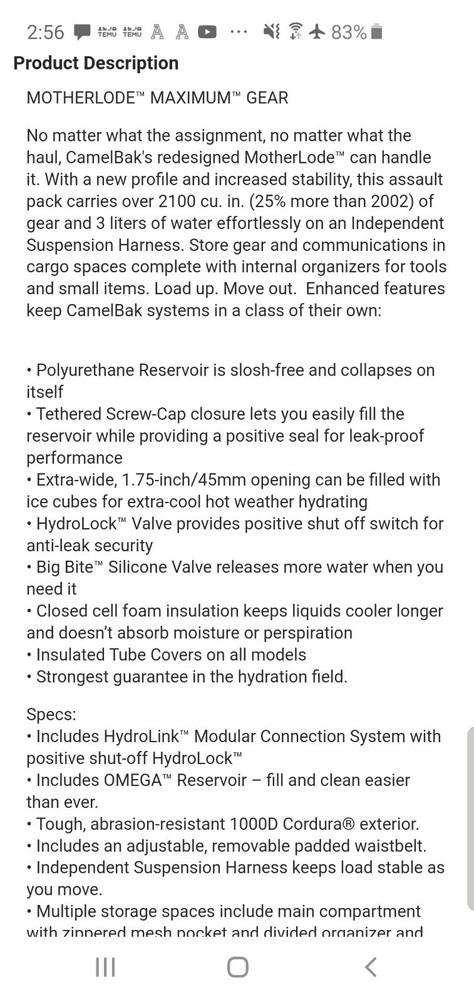 CAMELBAK Maximum Gear Motherlode Hydration Backpack Camouflage W/ Bladder