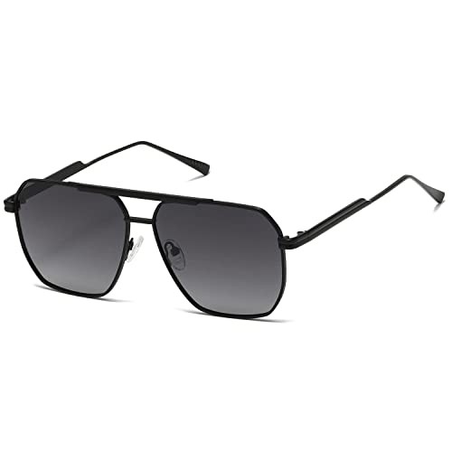 Polarized Sunglasses Womens Men Retro Oversized Square Black Gradient Grey