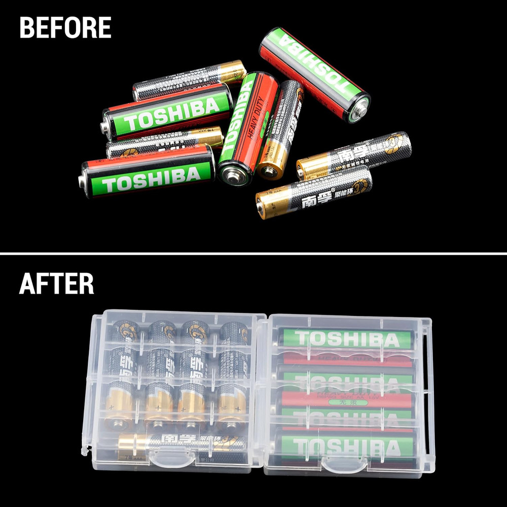 10 Pack Battery Storage Organizer Case - Transparent AA/AAA Cell Battery Holder