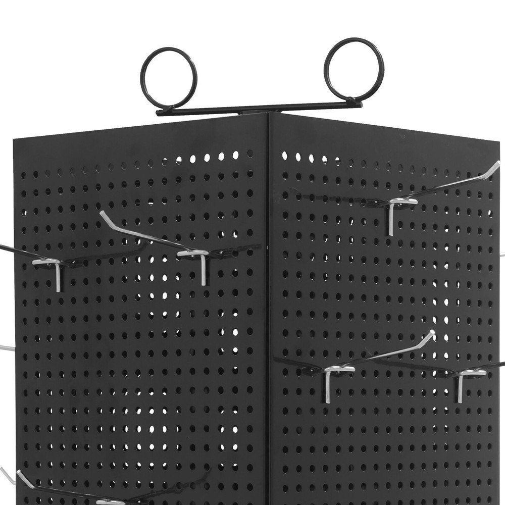 Rotatable 4-Sided Perforated Display Stand with Sturdy Base - Black