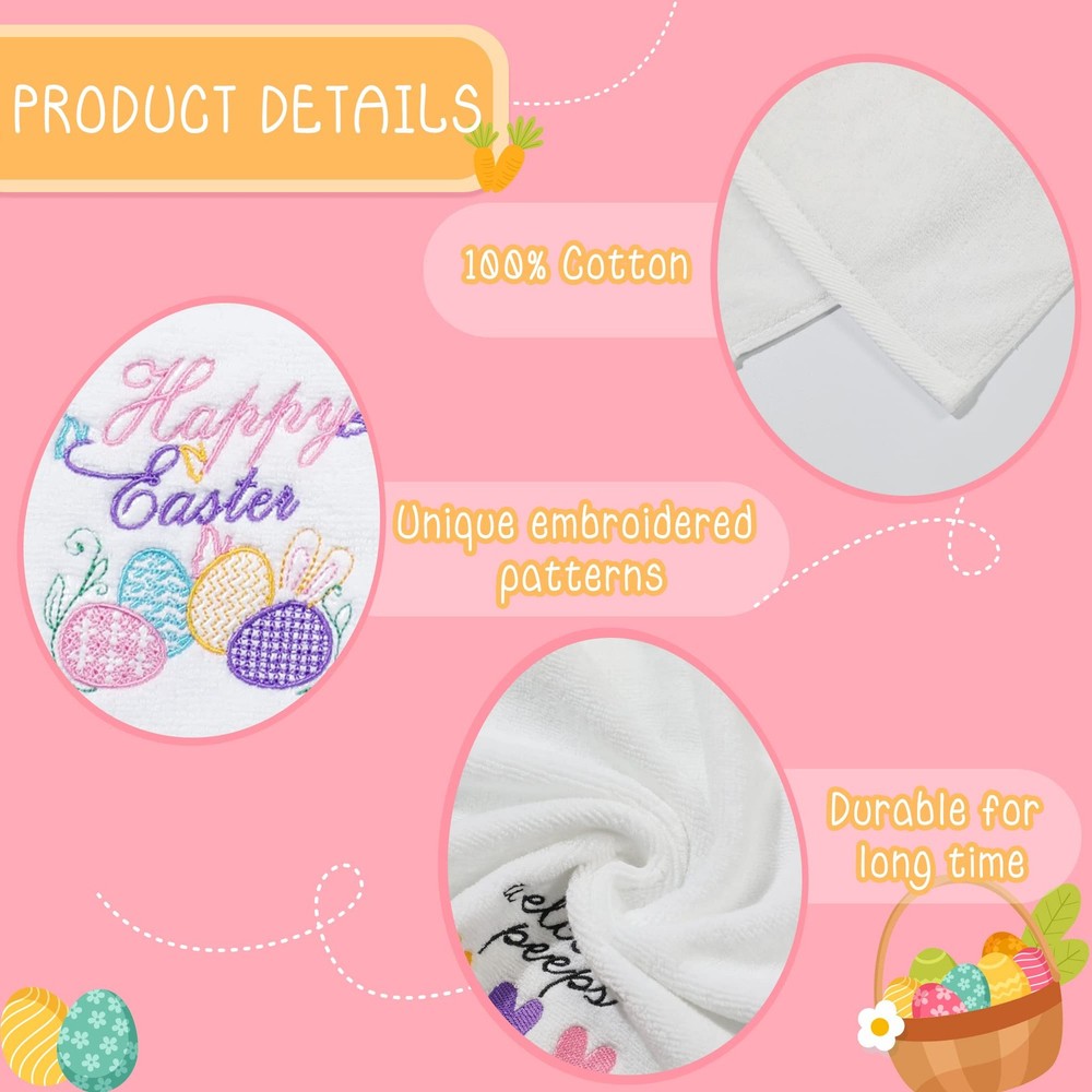 NEWLIGHTURE Easter Hand Towels 100% Cotton Embroidered Small, Easter.egg