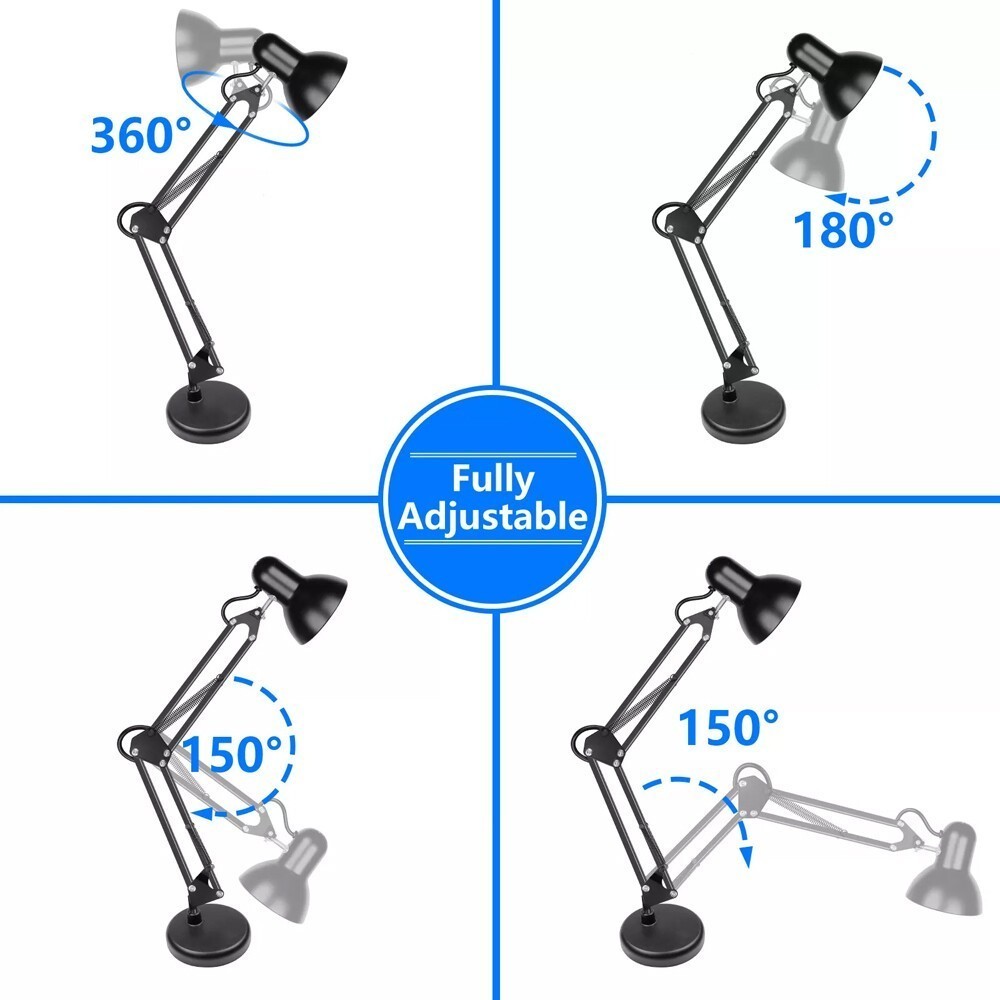 Metal Swing Arm Desk Lamp, Multi-Joint, Adjustable Arm, White Finish