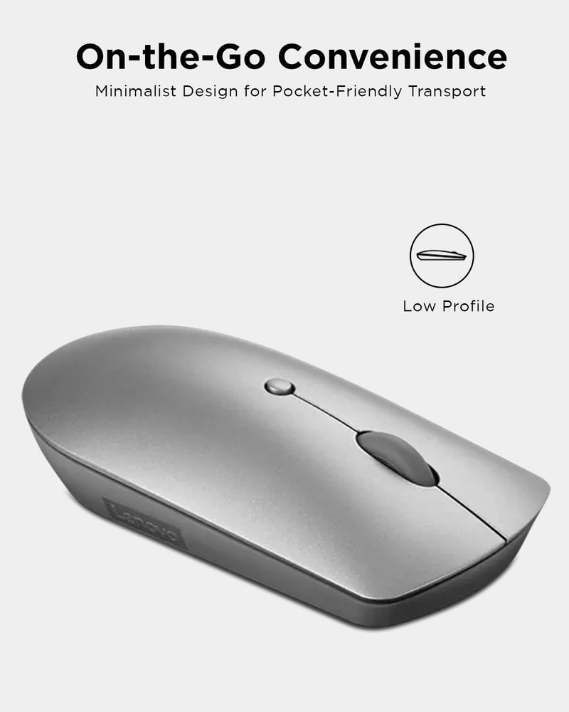 Lenovo 600 Bluetooth Silent Mouse, Blue Optical Sensor, Adjustable DPI, 4 Button