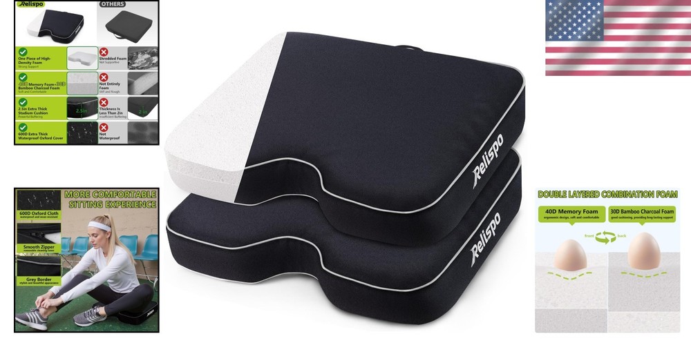 Ergonomic Waterproof Stadium Cushions - Comfortable & Portable 2 Pack