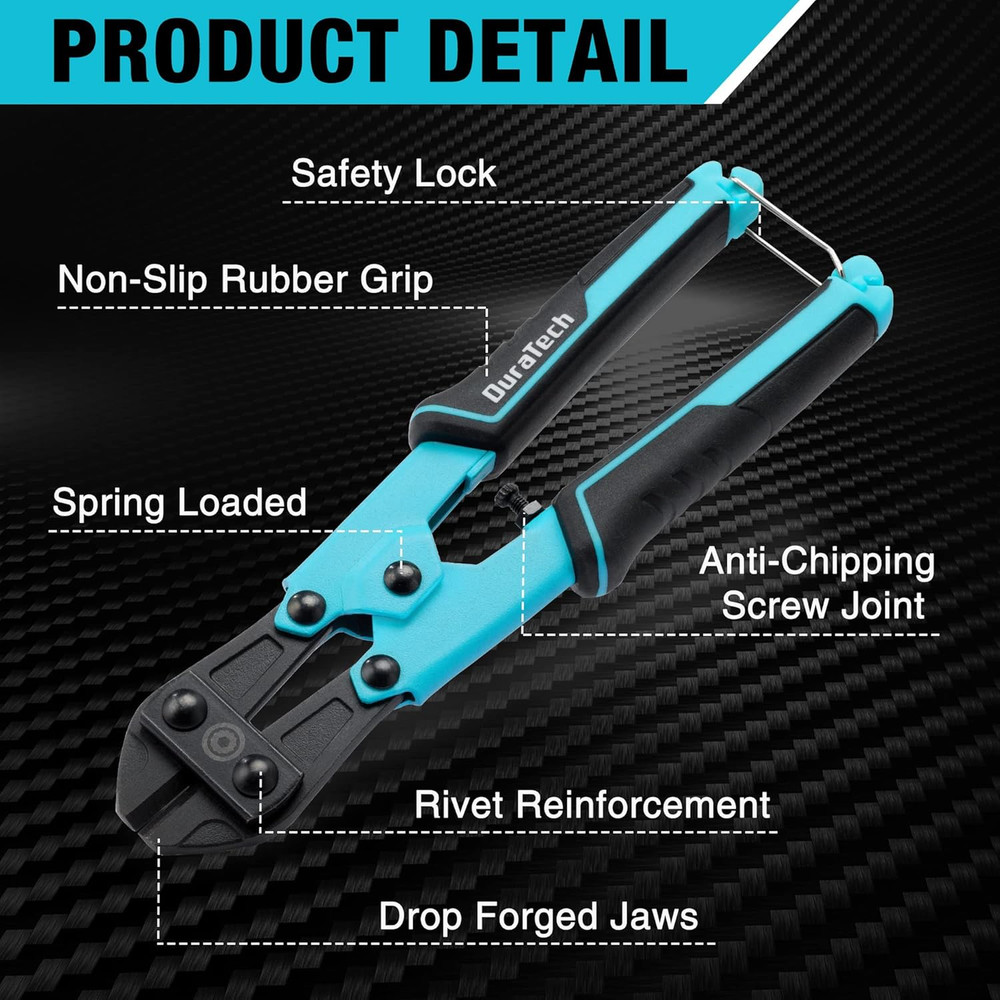 8-Inch Mini Bolt Cutter with Bi-Material Ergonomic Handle Grip, Security Lock, C