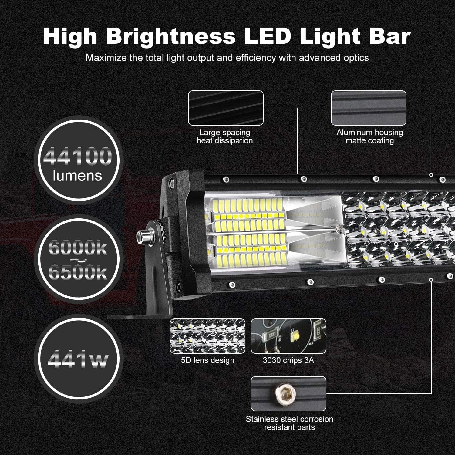 LED Work Light Kit: 52" 300W Light Bar & 4 Pods for Ute/ATV/Truck