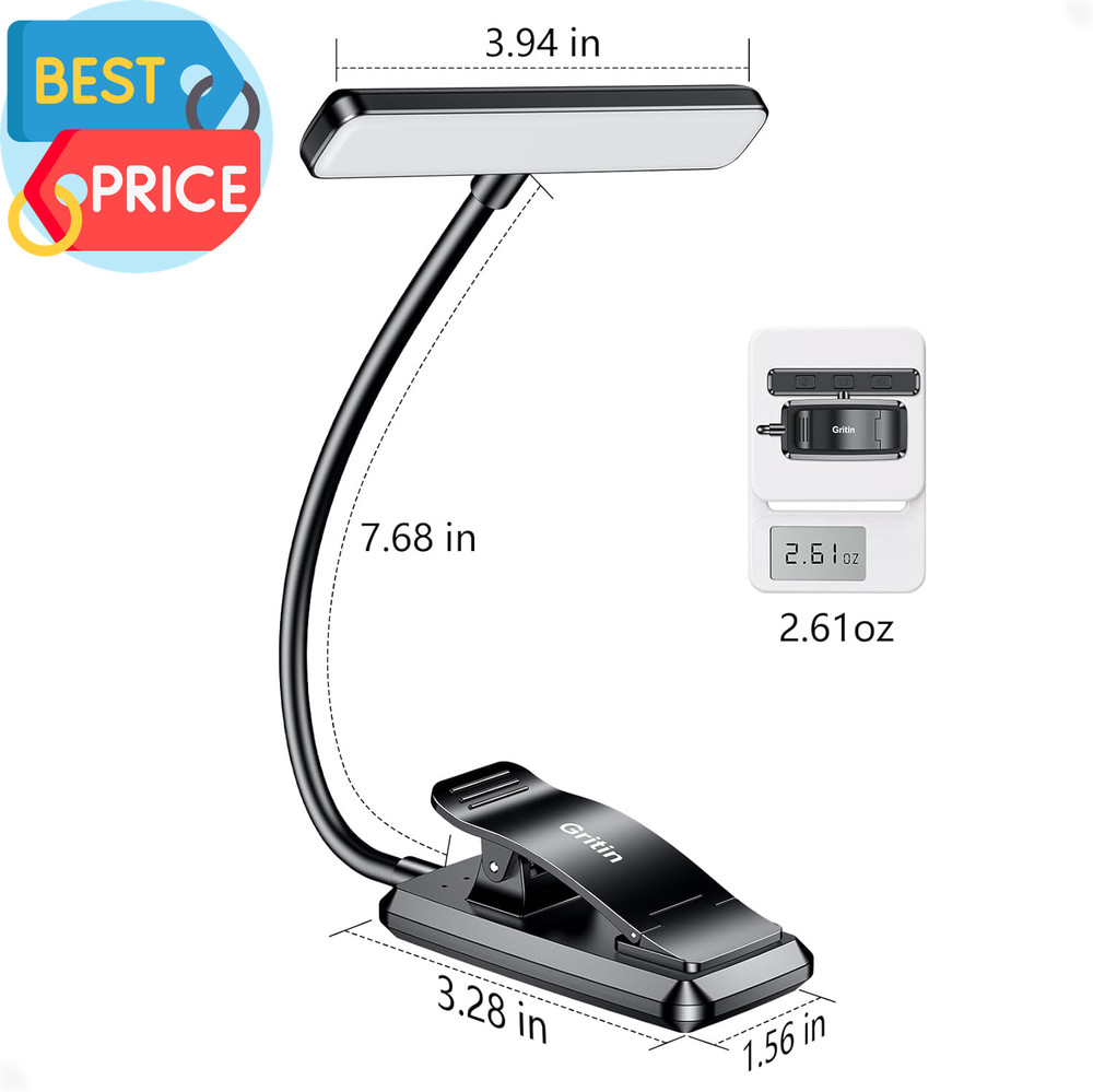19 LED Rechargeable Book Light for Reading in Bed with Memory Function- Eye Cari