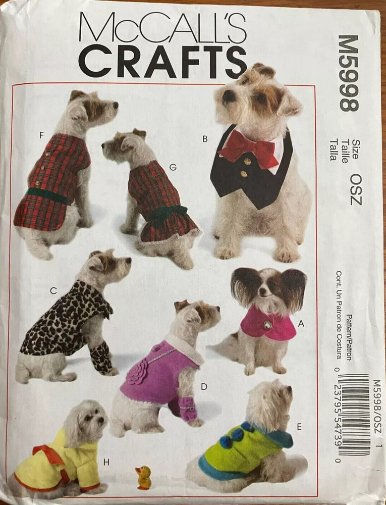 MCCALLS PATTERN 5998 DOG CLOTHES SIZES SMALL MEDIUM LARGE XLARGE  NEW  UNCUT FF