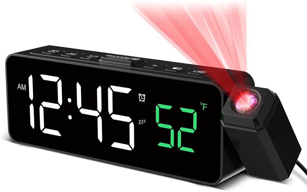 Projection Alarm Clock for Bedroom Ceiling Compact Plug-in Digital Clocks with