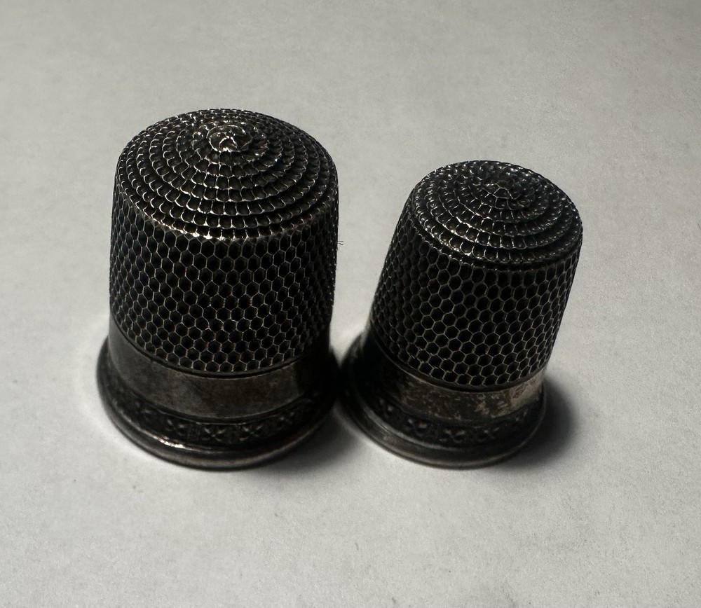 Vintage Simons Bros Sterling Silver Thimbles Size 10 & 5 Honeycomb Pattern