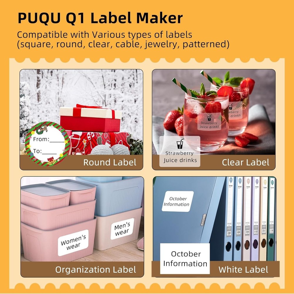 PUQU Q1 Bluetooth Label Maker Machine 2" Portable Printer + 40x30mm Tape