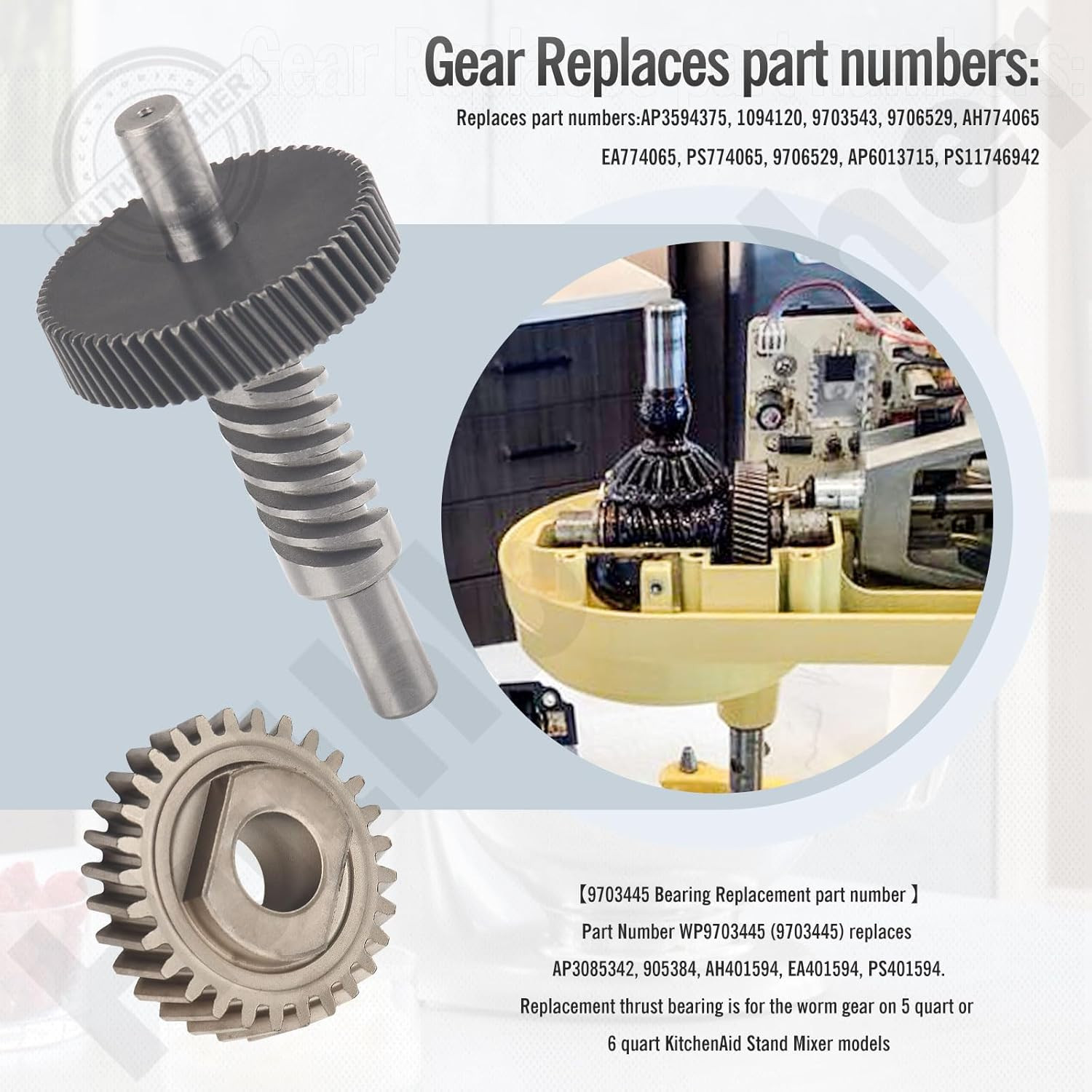 Worm Gear & Bevel Gear Kit for KitchenAid 5QT/6QT - Complete Repair Solution