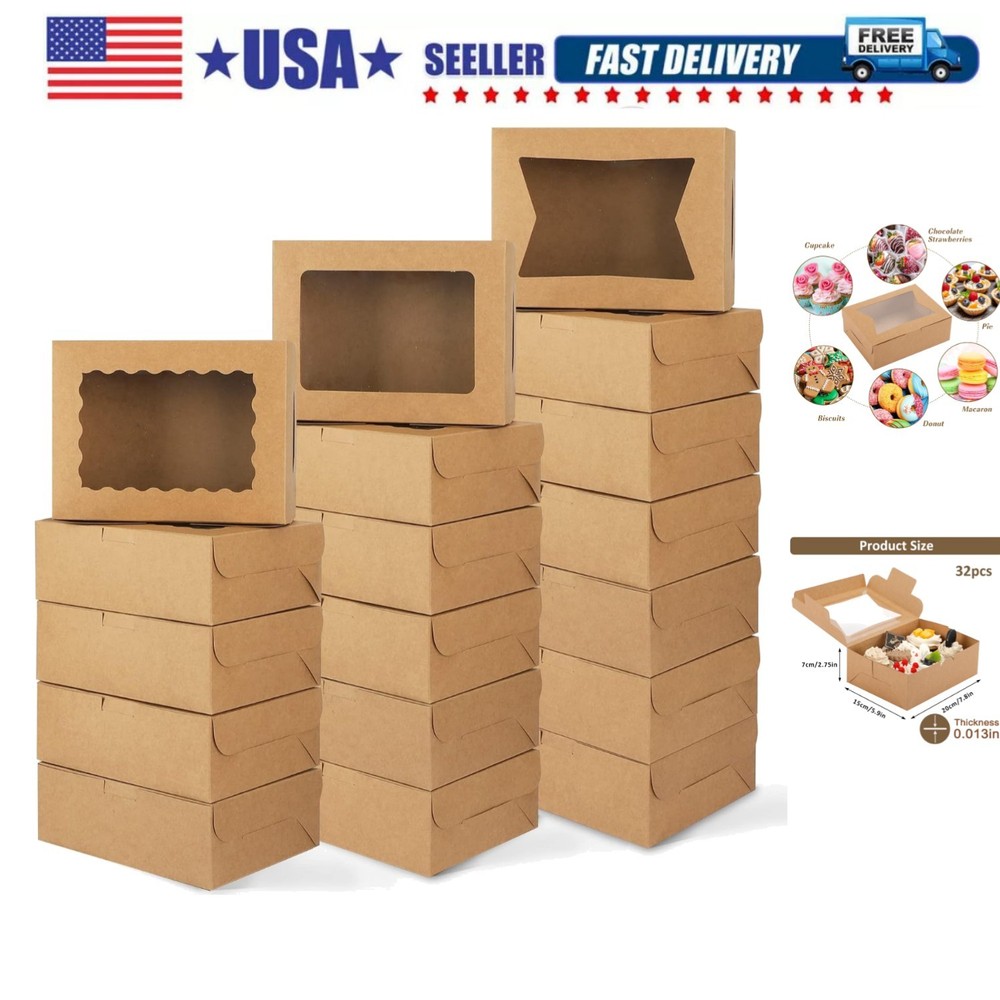 32pcs Cookie Boxes, 8x6x2.5 Bakery Boxes with Window 3 Styles, for Chocolate ...