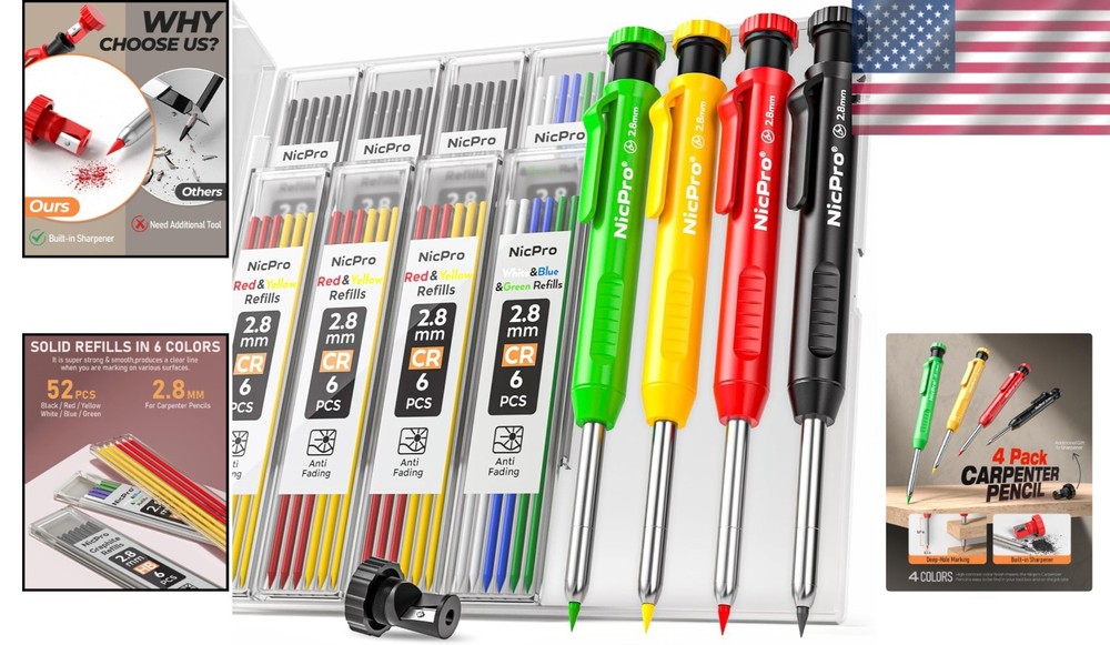 Professional Carpenter Pencil Set with Sharpener