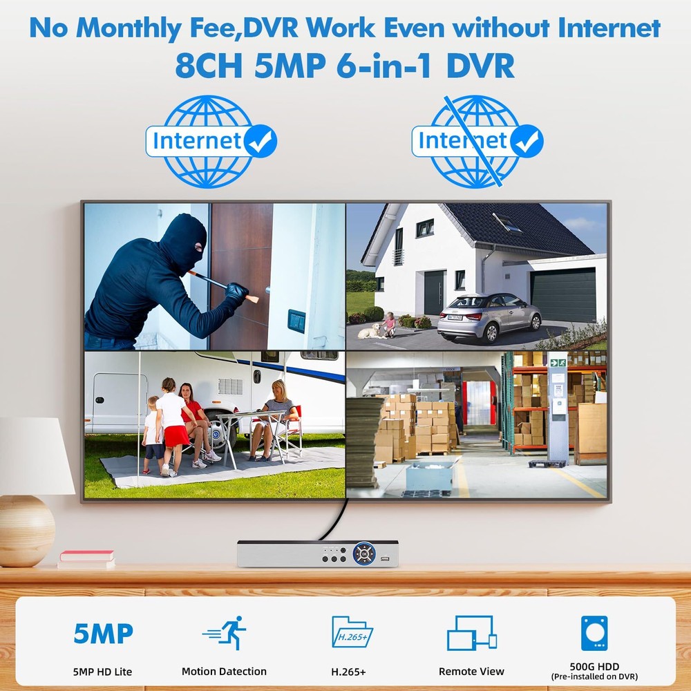 8CH Security CCTV Camera DVR Recorder with 500G Hard Driver Surveillance Camera