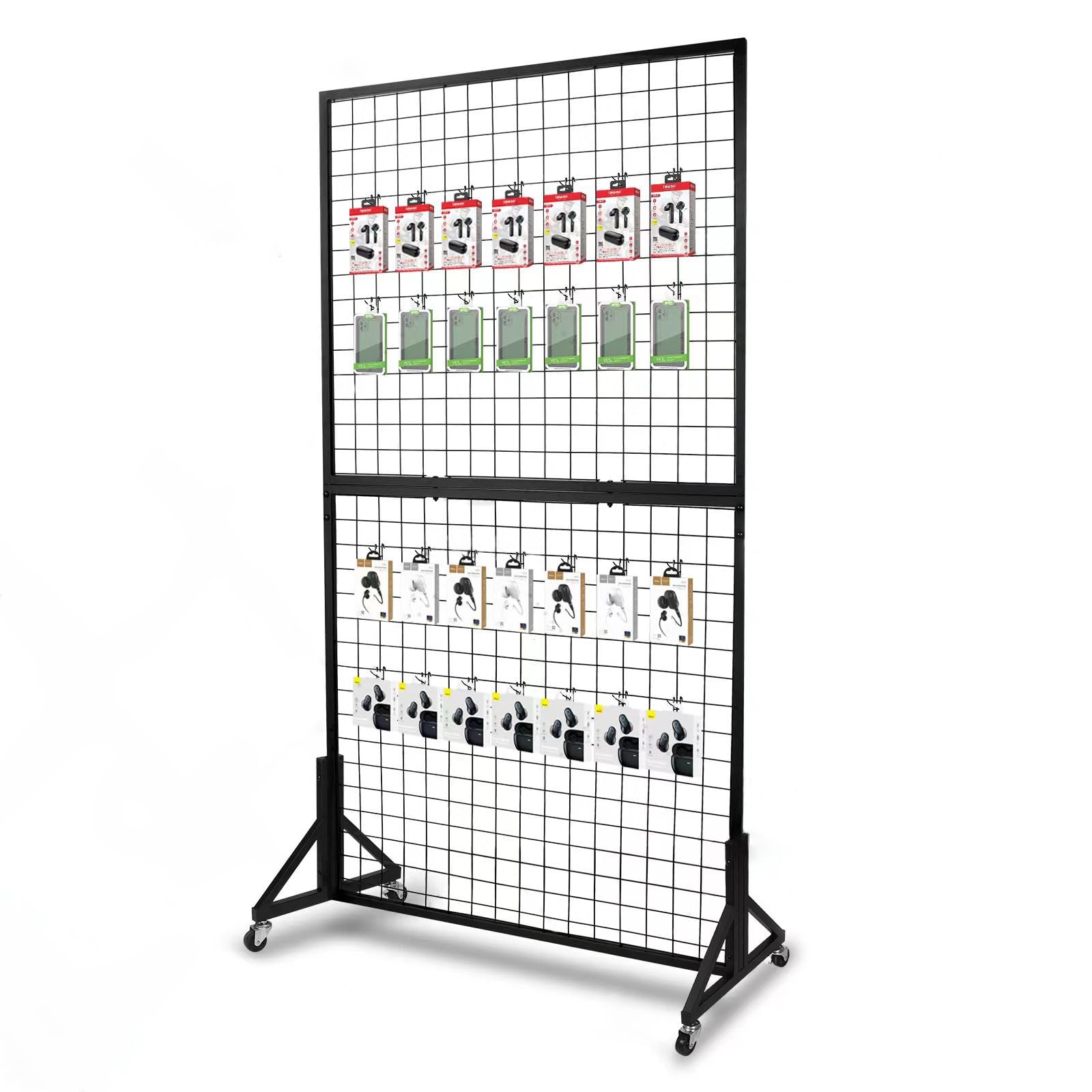 1 Pack 3'x 6' TwoDouble Gridwall Panel Display Racks with Sturdy TBase, Black...