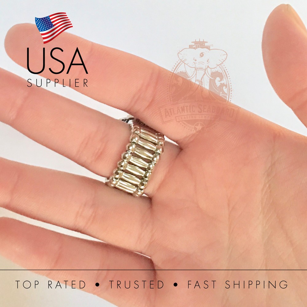 Snap Button Adjustable Stretchy Ring w/Rope Border and Rhinestones inset